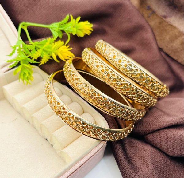 Golden Elegant Bangles 2 Pcs Set | Traditional Jewelry With Intricate Design |