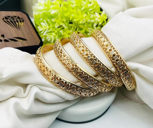 Golden Elegant Bangles 2 Pcs Set | Traditional Jewelry With Intricate Design |