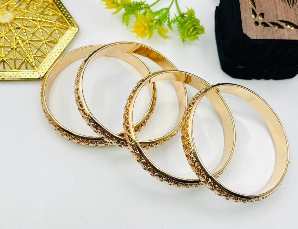 Golden Elegant Bangles 2 Pcs Set | Traditional Jewelry With Intricate Design |